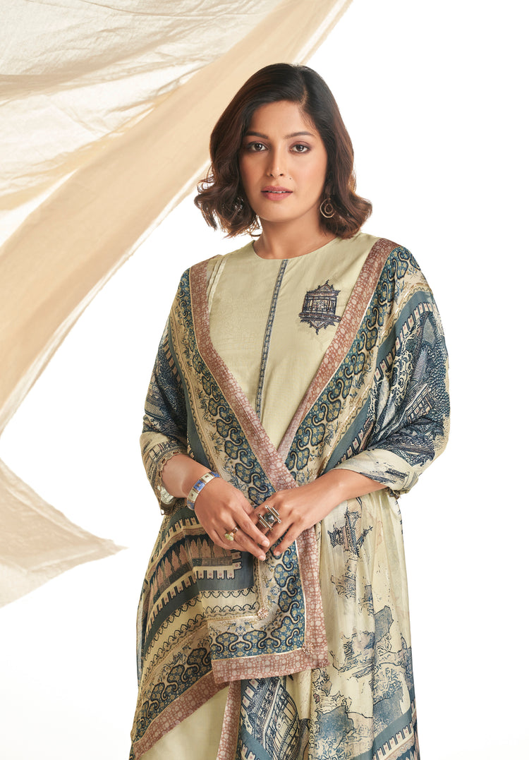 Lawn Cotton Print With Handwork Suit With Printed Muslin Dupatta Available in Cream