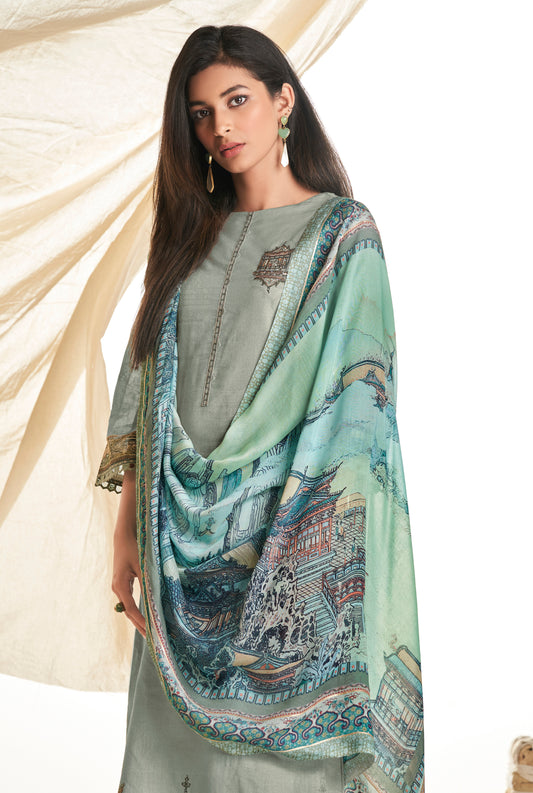 Lawn Cotton Print With Handwork Suit With Printed Muslin Dupatta Available in Grey