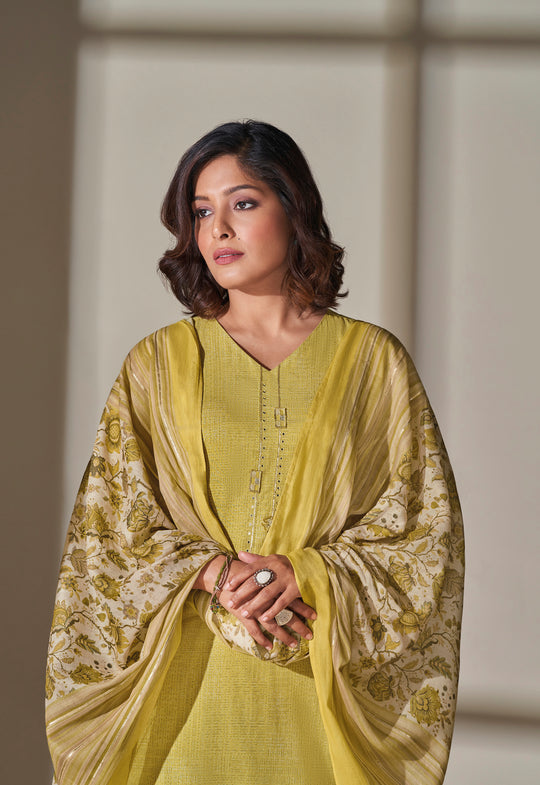 Lawn Cotton Print With Handwork Suit With Printed Malmal Cotton Dupatta Available in Minion Yellow