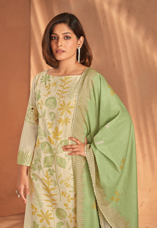 Ruia Linen Embroidered Suit With Printed Ruia Linen Dupatta Available in Beige