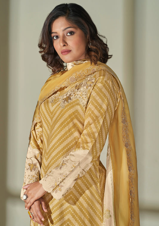 Lawn Cotton Embroidered Suit With Embroidered Organza Dupatta Available in Yellow