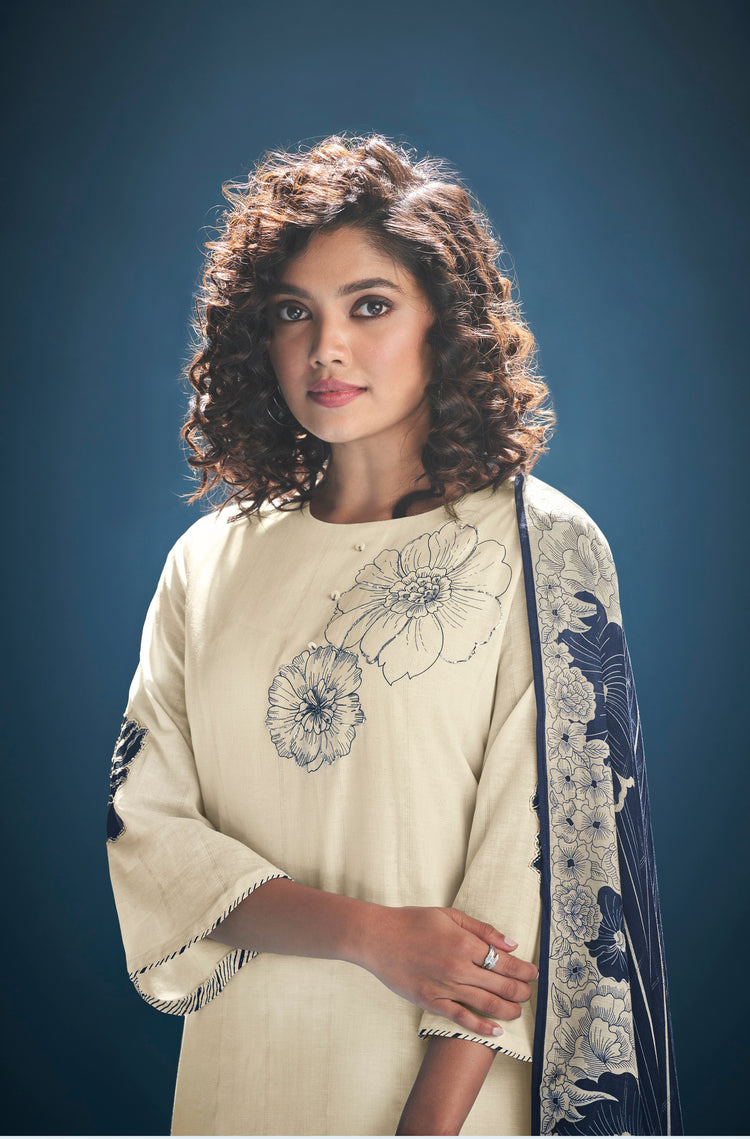 Ruia Linen Embroidered Suit With Printed Ruia Linen Dupatta Available in Cream