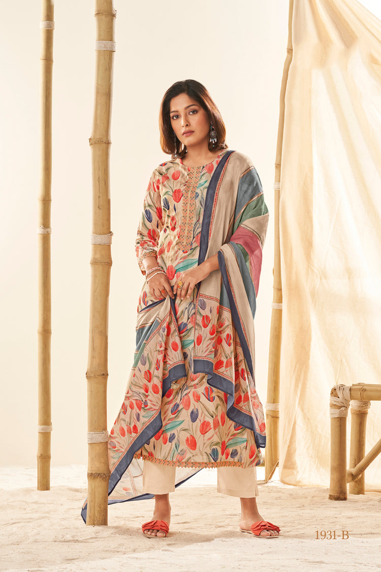 Lawn Cotton Embroidered Suit With Printed Malmal Cotton Dupatta Available in Cream