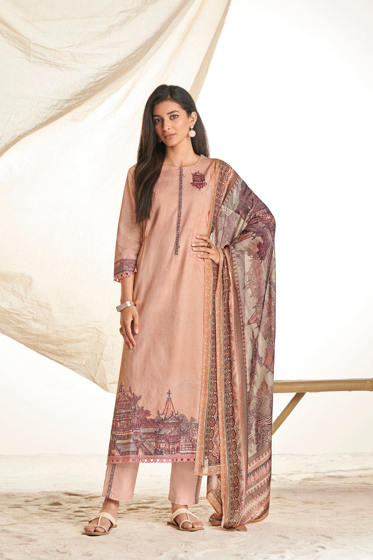 Lawn Cotton Print With Handwork Suit With Printed Muslin Dupatta Available in Light Brown