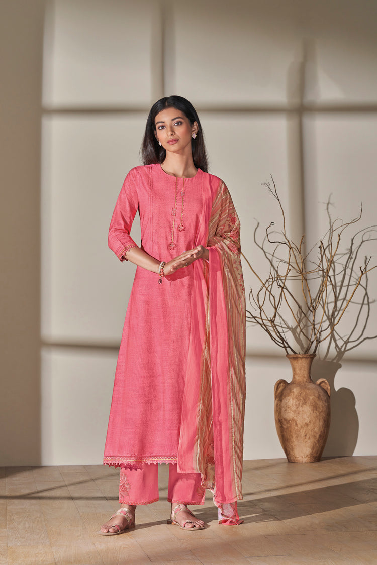 Lawn Cotton Print With Handwork Suit With Printed Malmal Cotton Dupatta Available in Watermelon Pink