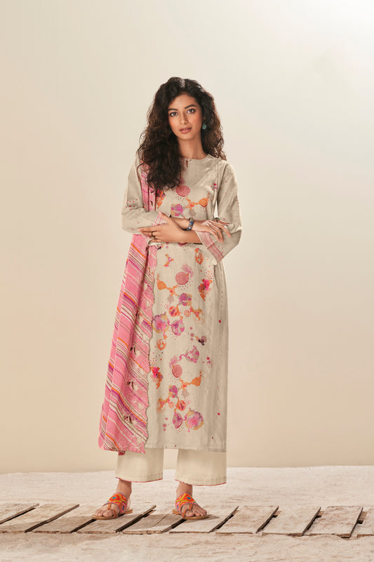 Ruia Linen Print With Handwork Suit With Embroidered Ruia Linen Dupatta Available in Cream