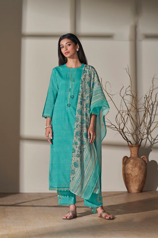 Lawn Cotton Print With Handwork Suit With Printed Malmal Cotton Dupatta Available in Sapphire Blue