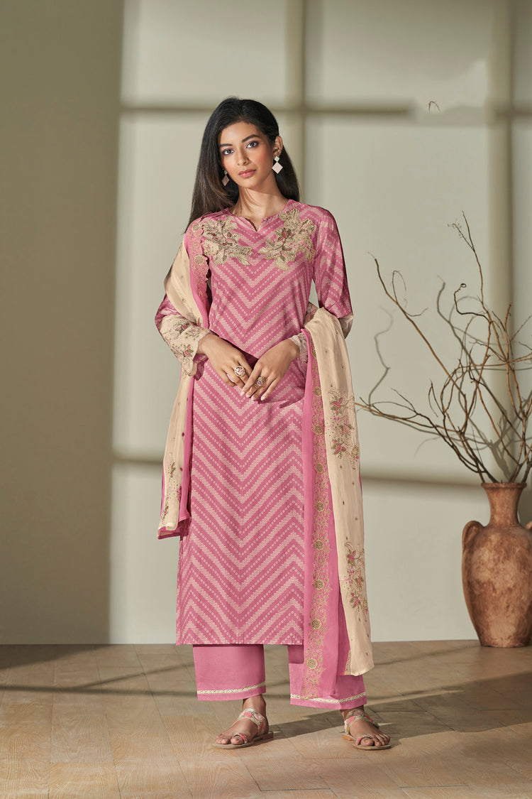 Lawn Cotton Embroidered Suit With Embroidered Organza Dupatta Available in Pink