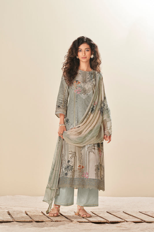 Lawn Cotton Print With Handwork Suit With Printed Bamberg Chiffon Dupatta Available in Grey