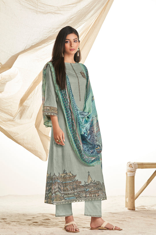 Lawn Cotton Print With Handwork Suit With Printed Muslin Dupatta Available in Grey