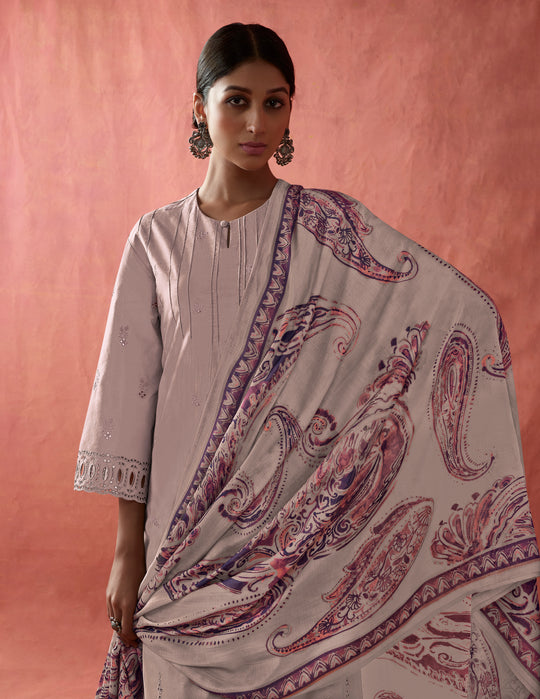 Lawn Cotton Embroidered Suit With Printed Muslin Dupatta available in Grey