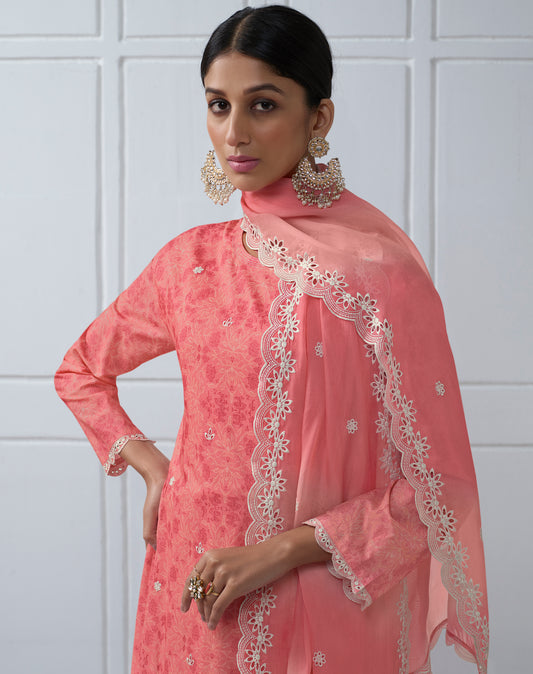 Lawn Cotton Embroidered Suit With Embroidered Organza Dupatta Available in Pink