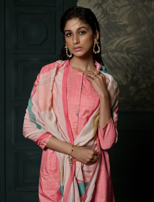 Lawn Cotton Embroidered Suit With Printed Muslin Dupatta Available in Watermelon Pink