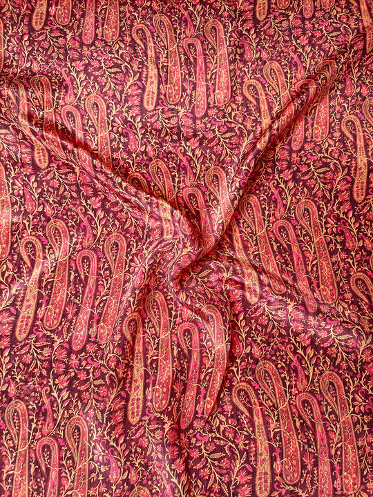 Maroon Paisley Pattern Digital Print Natural Crepe Fabric