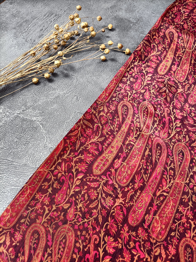 Maroon Paisley Pattern Digital Print Natural Crepe Fabric