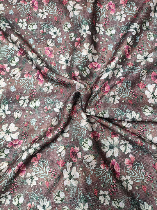 Wine Floral Pattern Digital Print Pure Pashmina Fabric