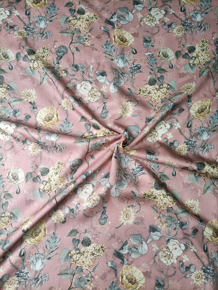 Baby Pink Floral Pattern Digital Print Pure Pashmina Fabric