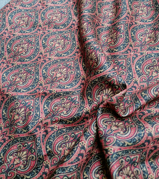 Red & Black Paisley Pattern Digital Print Pure Pashmina Fabric