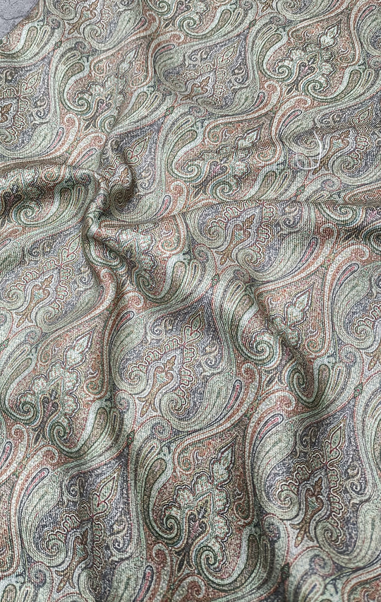 Olive Green Paisley Pattern Digital Print Pure Pashmina Fabric