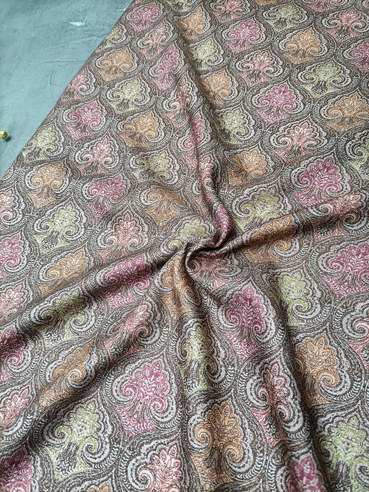 Brown Ethinic Pattern Digital Print Pure Pashmina Fabric