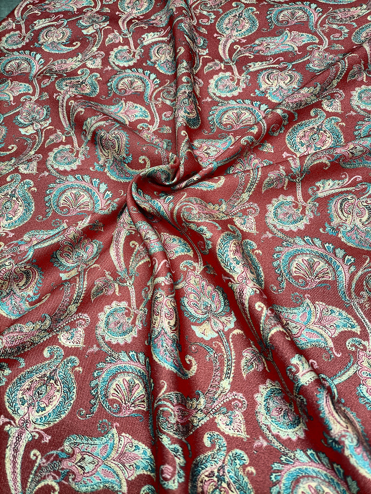 Red Traditional Pattern Digital Print Pure Pashmina Fabric