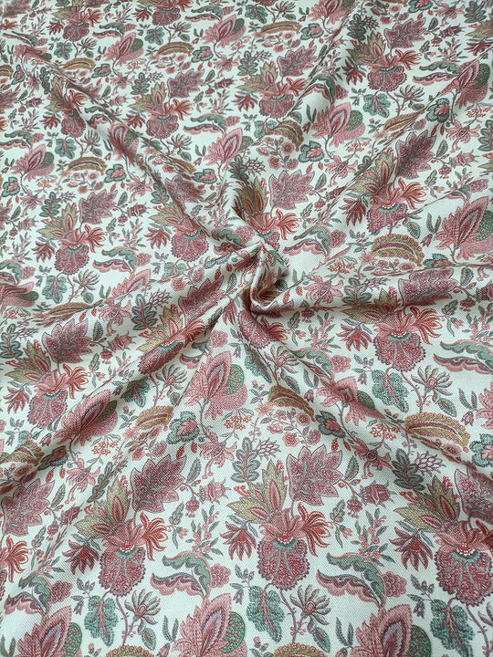 Off White Floral Pattern Digital Print Pure Pashmina Fabric