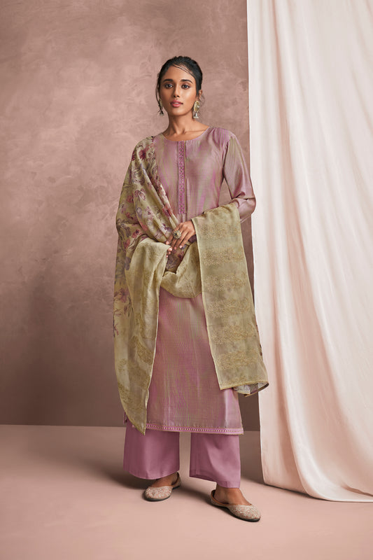 Pure Muslin Print Suit With Placket Patti With Embroidered Organza Dupatta Available in Onion Pink