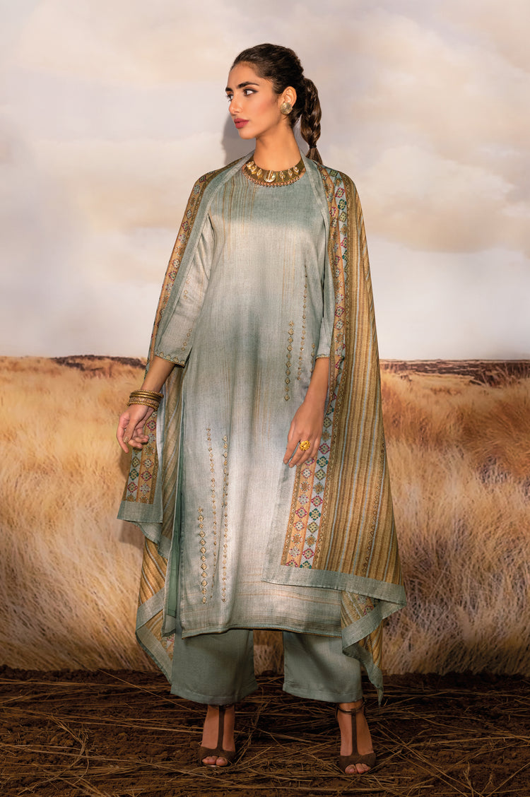 Alfi Satin Print With Handwork Suit With Prited Maya Muslin Dupatta Avaialble in Blizard Blue