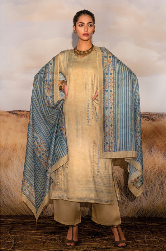 Alfi Satin Print With Handwork Suit With Prited Maya Muslin Dupatta Avaialble in Beige