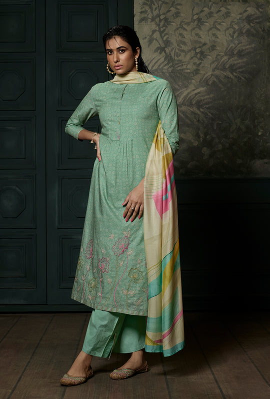 Lawn Cotton Embroidered Suit With Printed Muslin Dupatta Available in Teal Blue