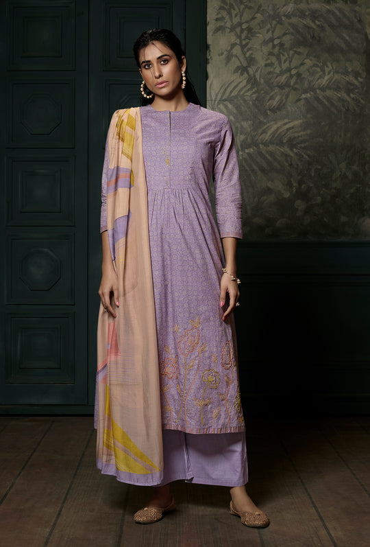 Lawn Cotton Embroidered Suit With Printed Muslin Dupatta Available in Voilet