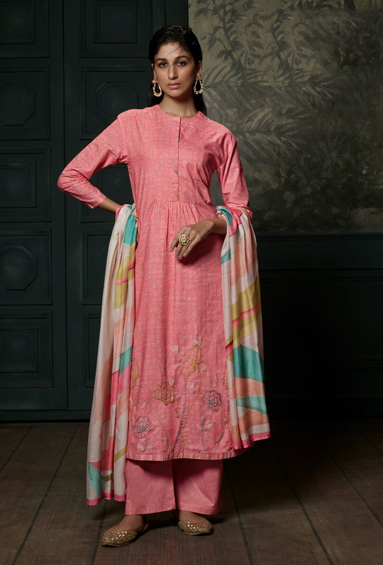 Lawn Cotton Embroidered Suit With Printed Muslin Dupatta Available in Watermelon Pink