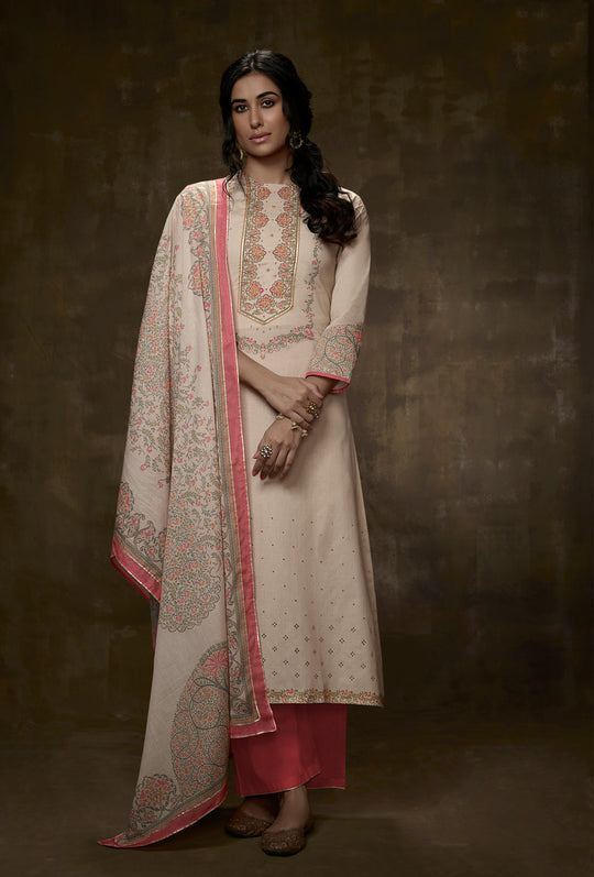 Lawn Cotton Print With Border Embroidered Suit With Printed Malmal Cotton Dupatta Available in Cream