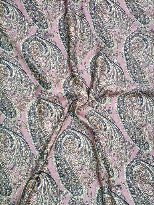 Plum Purple Paisley Pattern Digital Print Muslin Fabric