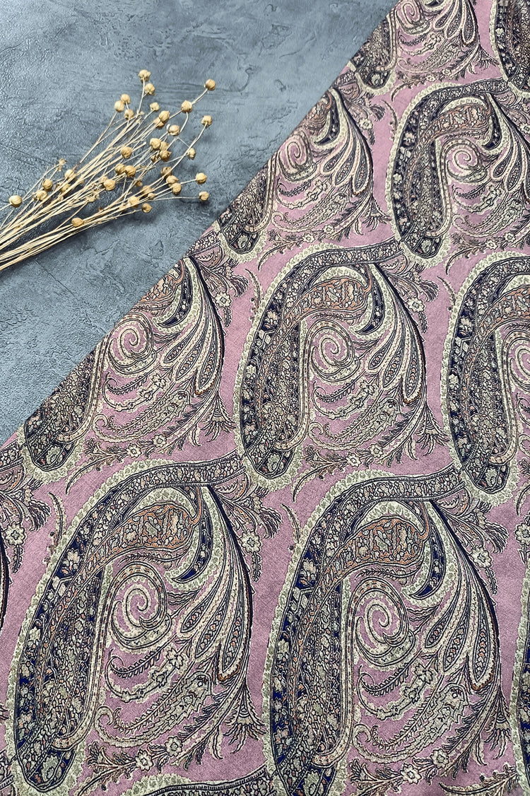 Plum Purple Paisley Pattern Digital Print Muslin Fabric