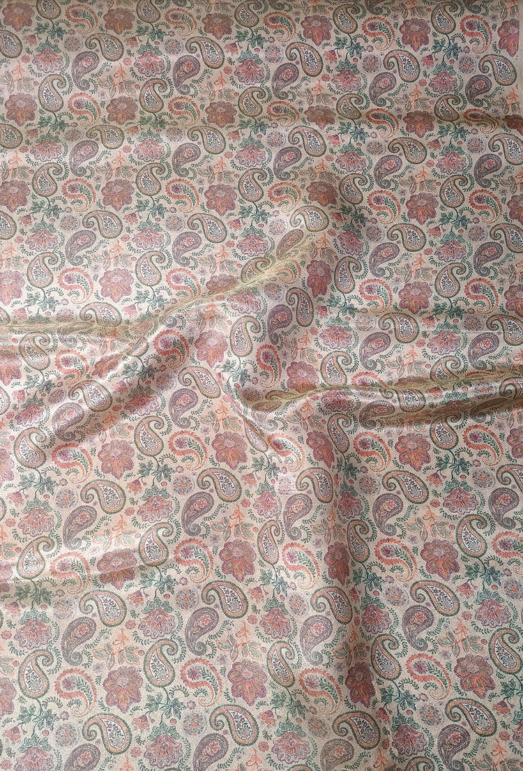 Peach Paisley Pattern Digital Print Soft Brocade Fabric