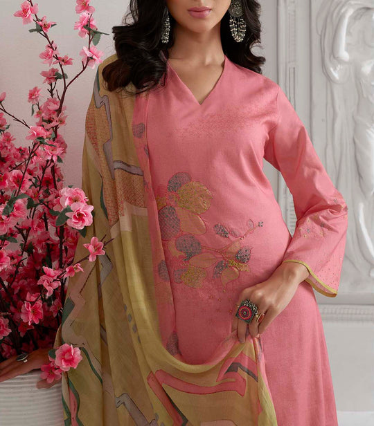 Lawn Cotton Printed Suit With Handwork & Printed Muslin Dupatta Available in Rose Pink