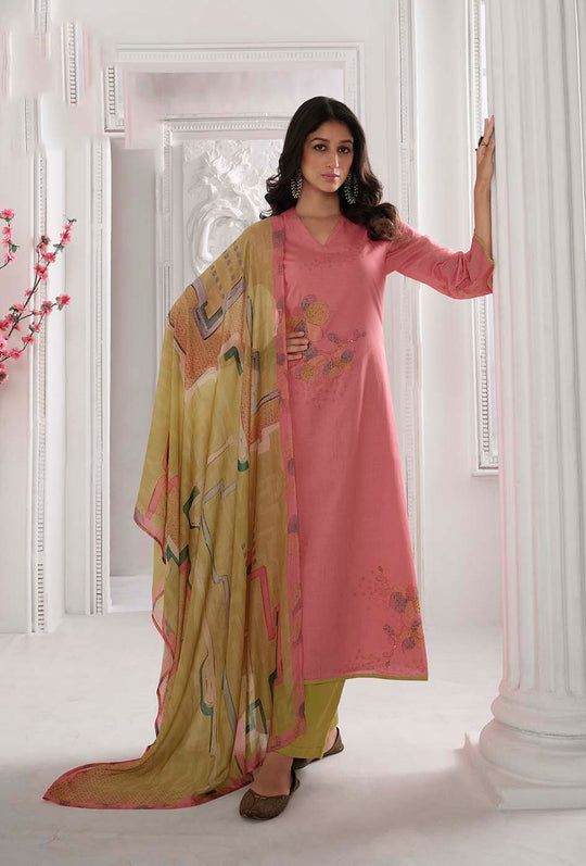 Lawn Cotton Printed Suit With Handwork & Printed Muslin Dupatta Available in Rose Pink