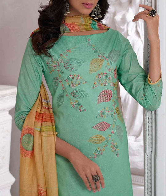 Lawn Cotton Printed Suit With Handwork & Printed Muslin Dupatta Available in Cadet Blue