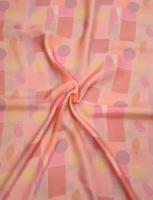 Peach Geometric Pattern Digital Print Muslin Fabric