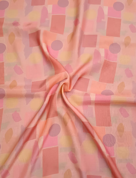 Peach Geometric Pattern Digital Print Muslin Fabric