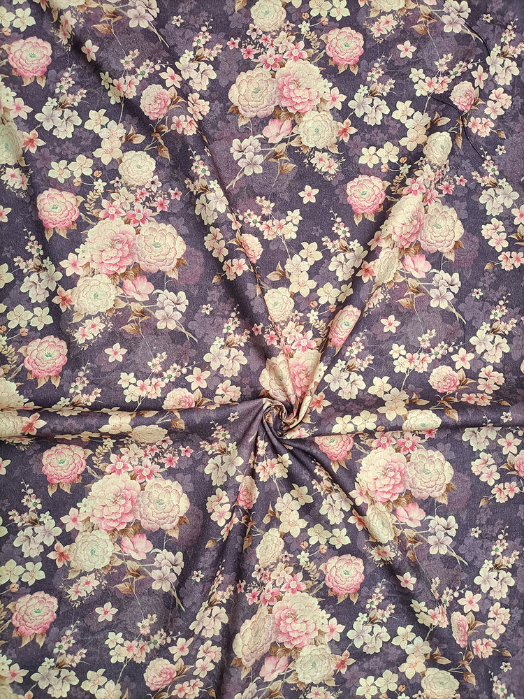 Purple Floral Pattern Digital Print Lawn Cotton Fabric