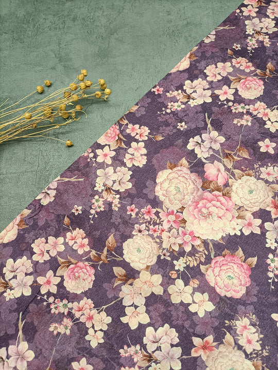 Purple Floral Pattern Digital Print Lawn Cotton Fabric