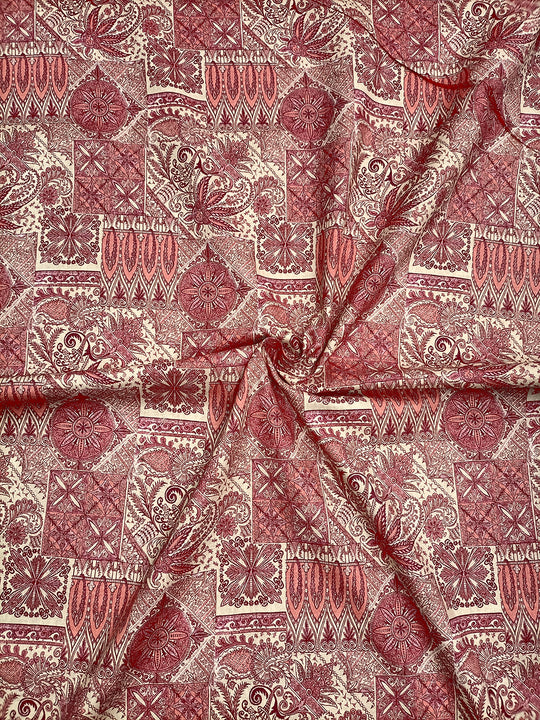 Blush Red Traditional Pattern Digital Print Lawn Cotton Fabric