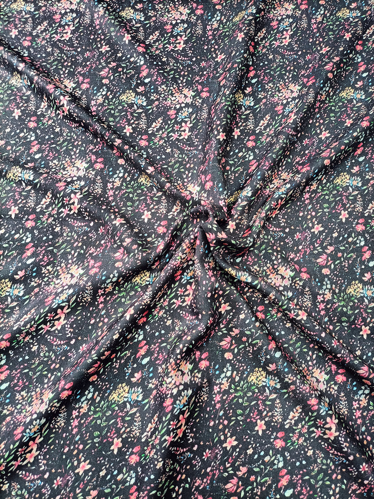 Black Floral Pattern Digital Print Pure Pashmina Fabric