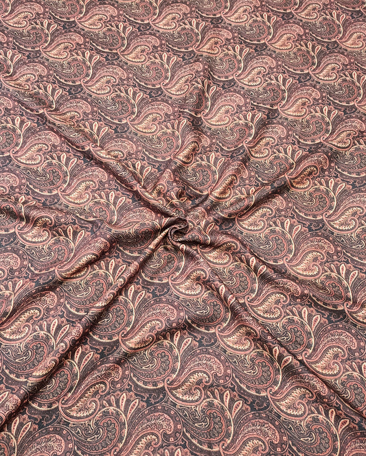 Brown Paisley Pattern Digital Print Pure Pashmina Fabric