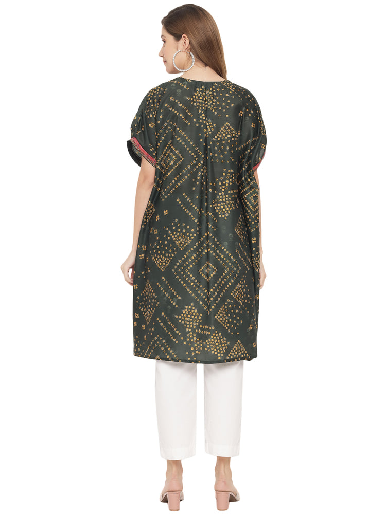 Muslin Printed Short Kaftan in Green(Ready to Wear)