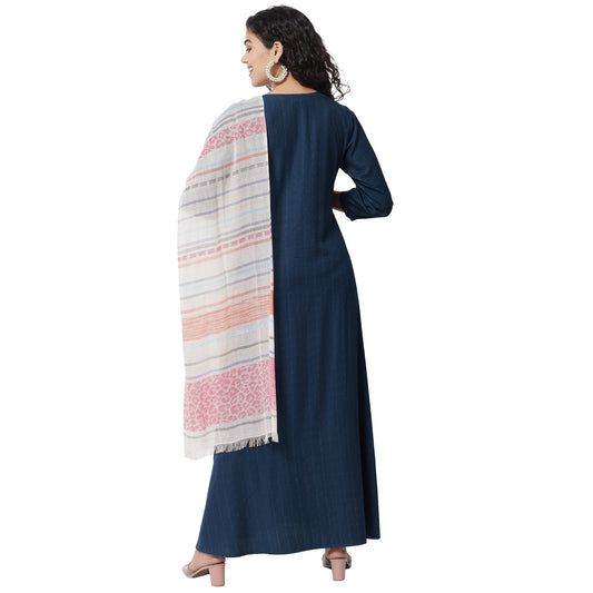 Pure Viscose Floor Length Kurta With Handloom Cottom Weaving Stole Available In Navy Blue