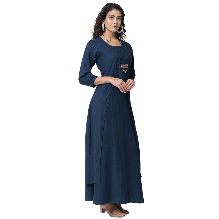 Pure Viscose Floor Length Kurta With Handloom Cottom Weaving Stole Available In Navy Blue