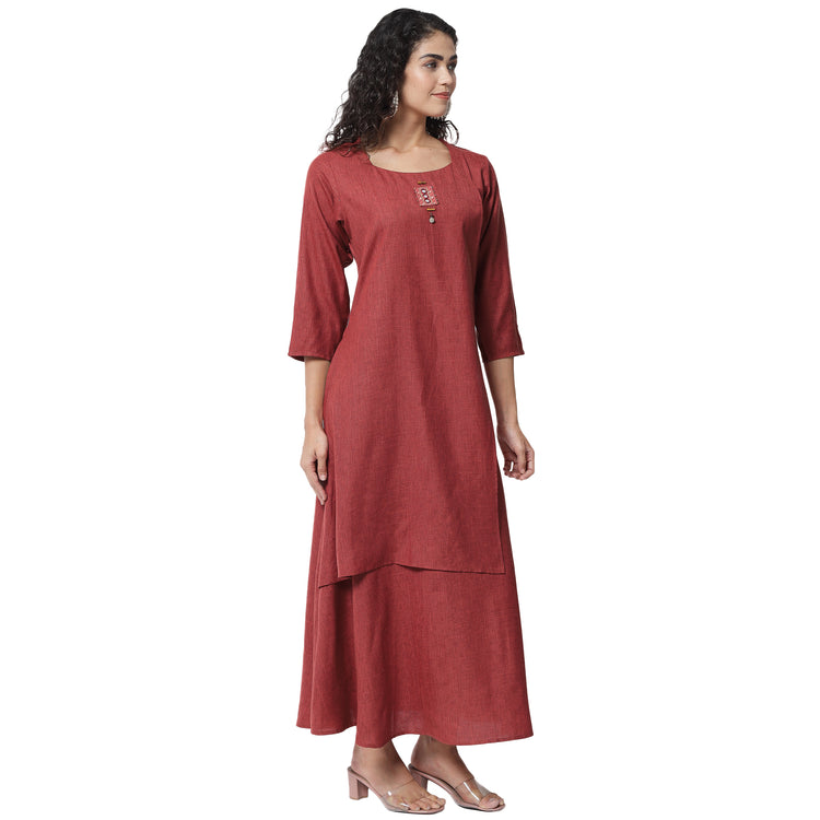 Pure Viscose Floor Length Kurta With Handloom Cottom Weaving Stole Available In Brick